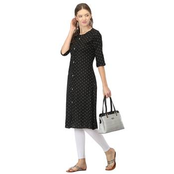 Black printed rayon long-kurtis 5