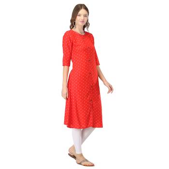 Red printed rayon long-kurtis 4