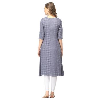 Grey printed rayon long-kurtis 2