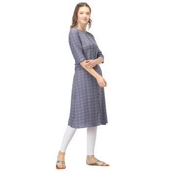 Grey printed rayon long-kurtis 4