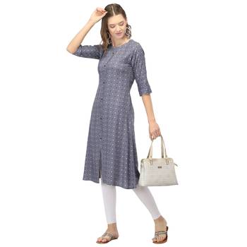 Grey printed rayon long-kurtis 5