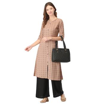 Light-brown printed rayon long-kurtis 5