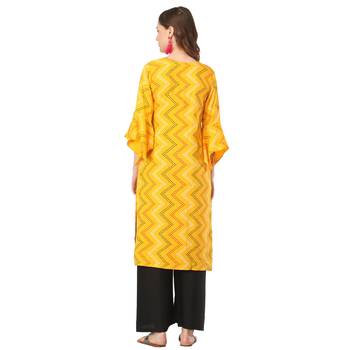Yellow printed rayon long-kurtis 2