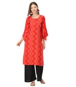 Red printed rayon long-kurtis