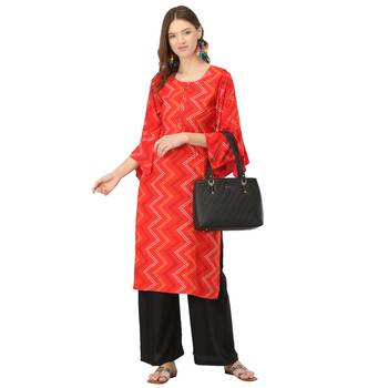 Red printed rayon long-kurtis 5