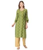 Olive printed rayon long-kurtis