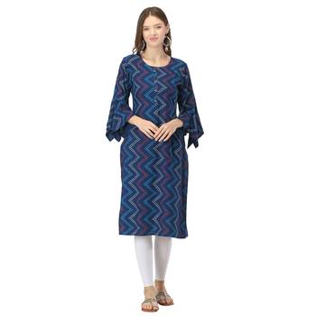 Blue printed rayon long-kurtis 1