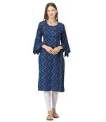 Blue printed rayon long-kurtis