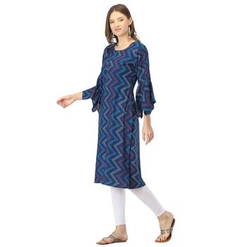 Blue printed rayon long-kurtis 3