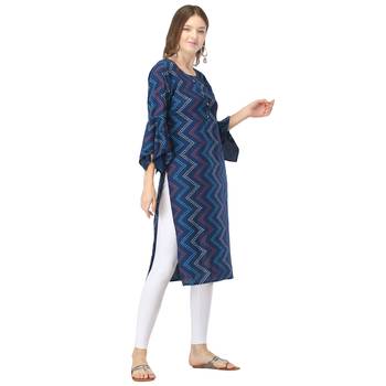 Blue printed rayon long-kurtis 4