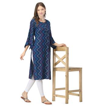 Blue printed rayon long-kurtis 5