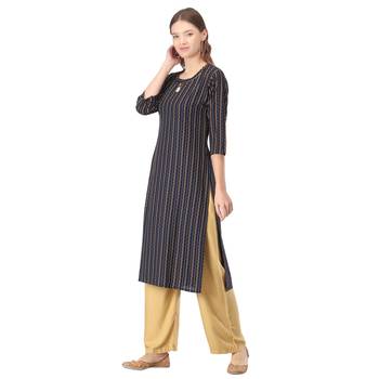 Navy-blue printed rayon long-kurtis 3
