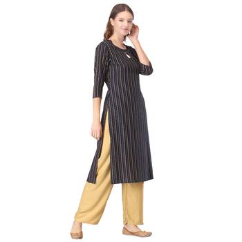 Navy-blue printed rayon long-kurtis 4