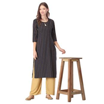 Navy-blue printed rayon long-kurtis 5