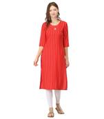 Red printed rayon long-kurtis
