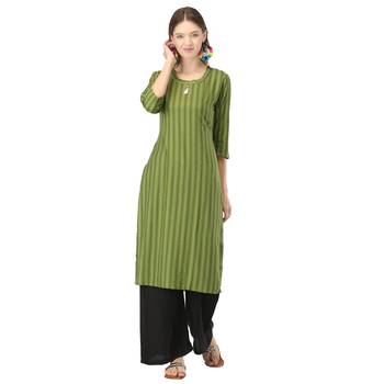 Olive printed rayon long-kurtis 1