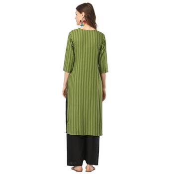 Olive printed rayon long-kurtis 2