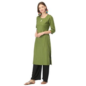 Olive printed rayon long-kurtis 3