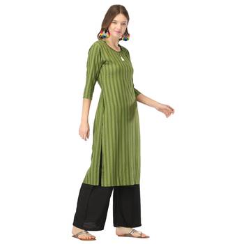 Olive printed rayon long-kurtis 4