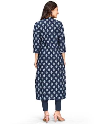 Navy-blue printed cotton ethnic-kurtis 3