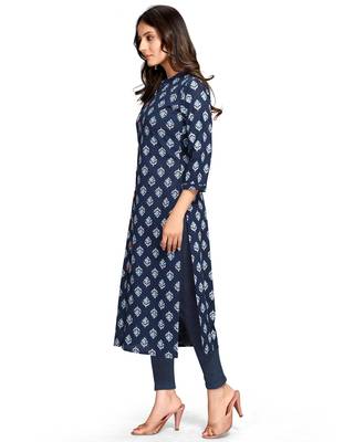 Navy-blue printed cotton ethnic-kurtis 4