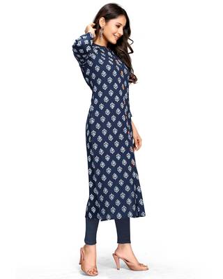 Navy-blue printed cotton ethnic-kurtis 5