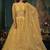 Cream thread embroidery net semi stitched lehenga