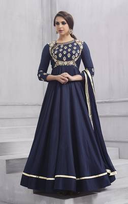 Navy-blue embroidered taffeta salwar 1