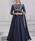 Navy-blue embroidered taffeta salwar