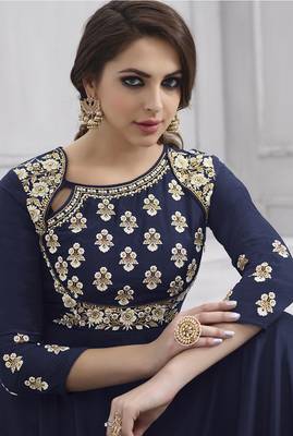 Navy-blue embroidered taffeta salwar 2