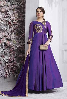 Dark-violet embroidered taffeta salwar 1