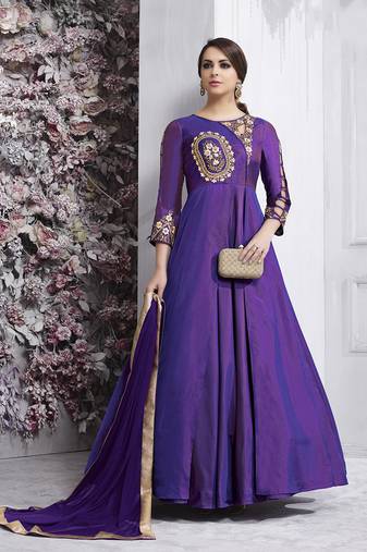 Dark-violet embroidered taffeta salwar
