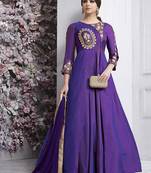 Dark-violet embroidered taffeta salwar