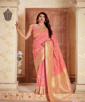 Pink Woven Banarsi Silk Blend Saree 1