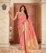 Pink Woven Banarsi Silk Blend Saree