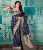 Navy Blue Woven Banarsi Silk Blend Saree