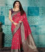 Rani Pink Woven Banarsi Silk Blend Saree