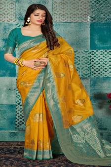 Yellow Woven Banarsi Silk Saree