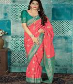 Baby Pink Woven Banarsi Silk Blend Saree