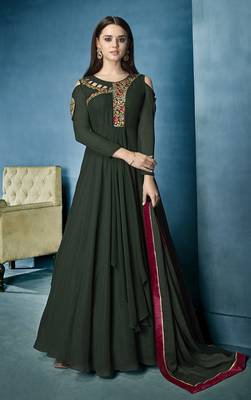 Dark-green embroidered georgette salwar 1
