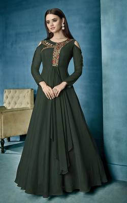 Dark-green embroidered georgette salwar 2