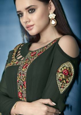 Dark-green embroidered georgette salwar 4