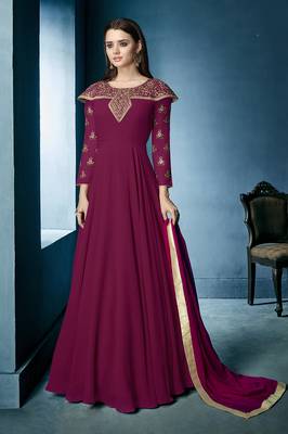 Dark-magenta embroidered georgette salwar 1