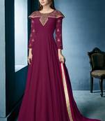 Dark-magenta embroidered georgette salwar