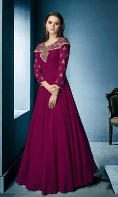 Dark-magenta embroidered georgette salwar 2