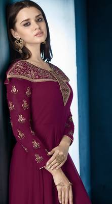Dark-magenta embroidered georgette salwar 3