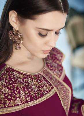 Dark-magenta embroidered georgette salwar 4