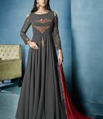 Slate-grey embroidered georgette salwar
