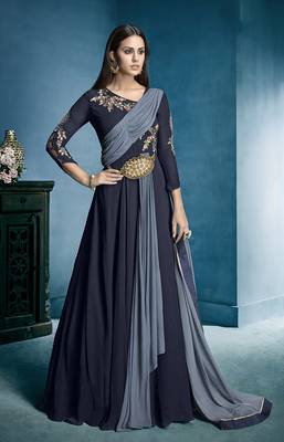 Navy blue embroidered georgette salwar 1