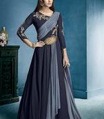 Navy blue embroidered georgette salwar